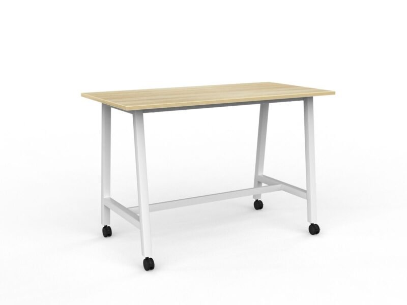 Knight's Cubit Bar Leaner Table with Castors, 1600mm x 800mm - White Frame (Choice of Worktop Colours)