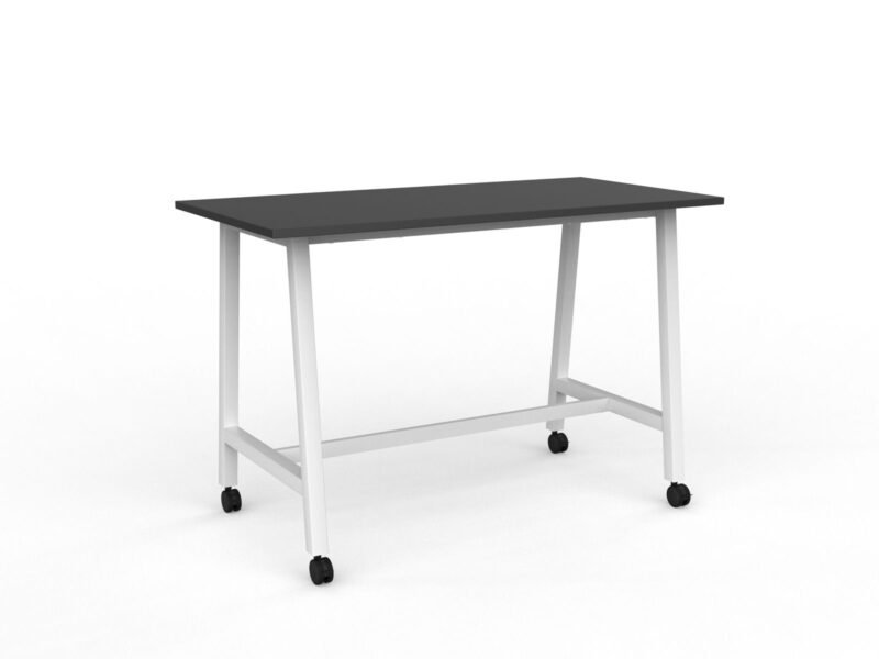 Knight's Cubit Bar Leaner Table with Castors, 1600mm x 800mm - White Frame (Choice of Worktop Colours)