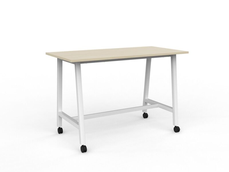 Knight's Cubit Bar Leaner Table with Castors, 1600mm x 800mm - White Frame (Choice of Worktop Colours)