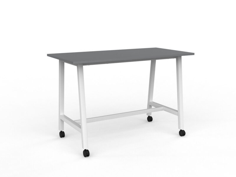 Knight's Cubit Bar Leaner Table with Castors, 1600mm x 800mm - White Frame (Choice of Worktop Colours)