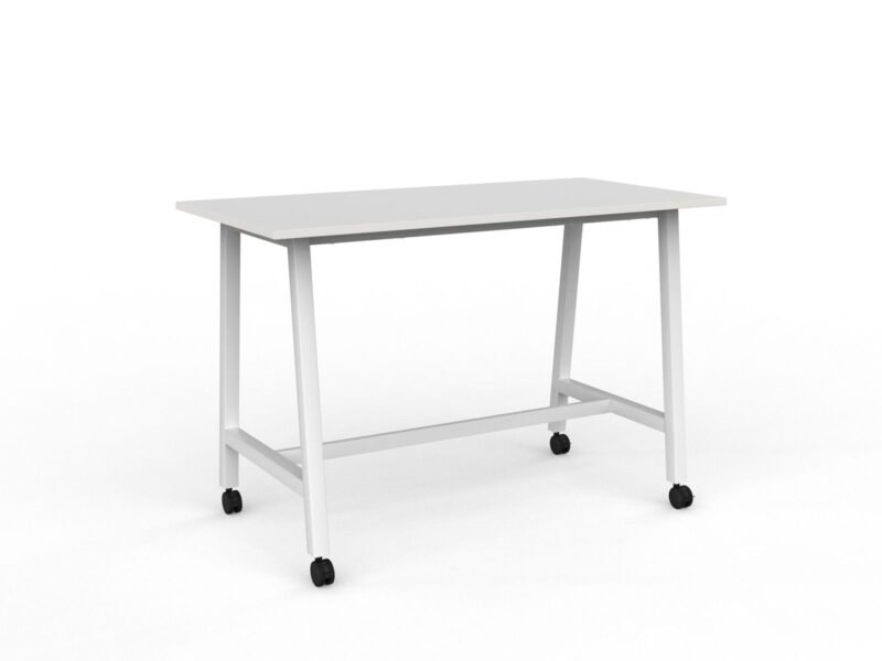 Knight's Cubit Bar Leaner Table with Castors, 1600mm x 800mm - White Frame (Choice of Worktop Colours)