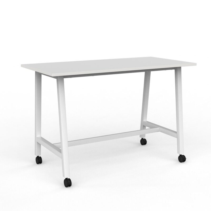 Knight's Cubit Bar Leaner Table with Castors, 1600mm x 800mm - White Frame (Choice of Worktop Colours)