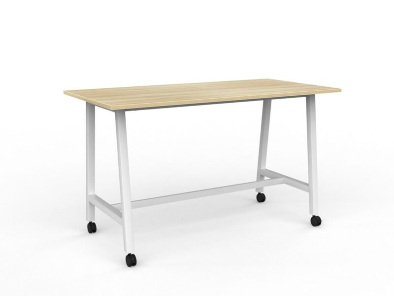 Knight's Cubit Bar Leaner Table with Castors, 1800mm x 900mm - White Frame (Choice of Worktop Colours)
