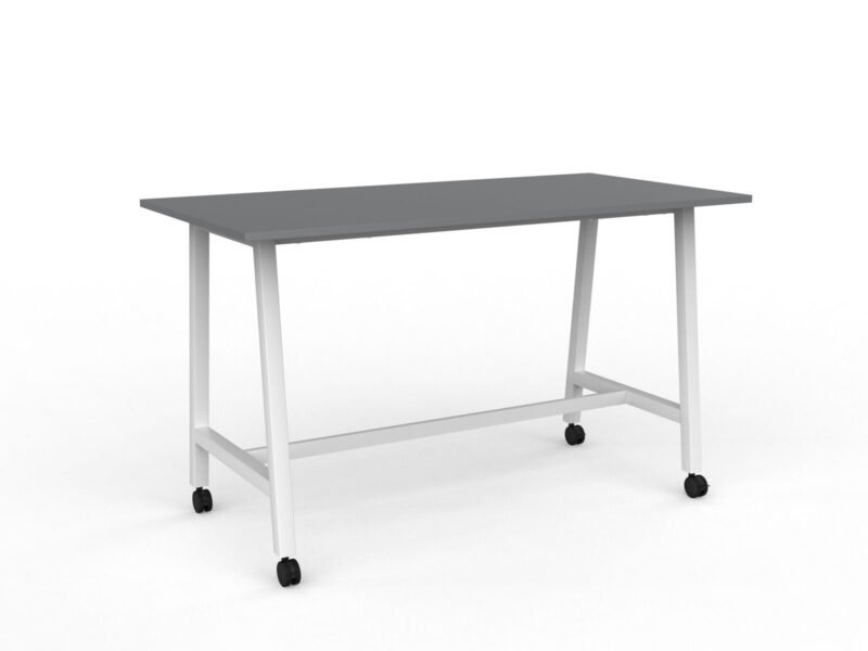 Knight's Cubit Bar Leaner Table with Castors, 1800mm x 900mm - White Frame (Choice of Worktop Colours)