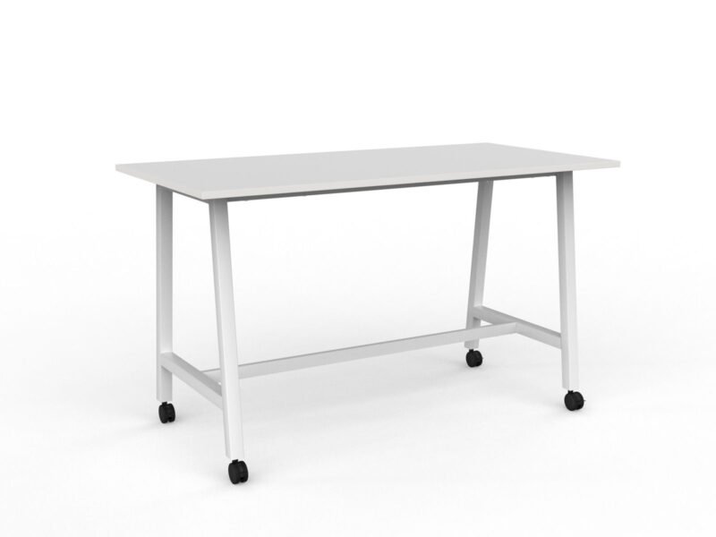 Knight's Cubit Bar Leaner Table with Castors, 1800mm x 900mm - White Frame (Choice of Worktop Colours)