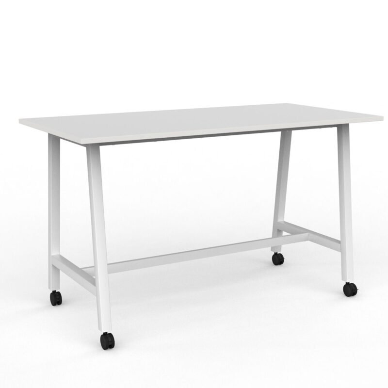 Knight's Cubit Bar Leaner Table with Castors, 1800mm x 900mm - White Frame (Choice of Worktop Colours)