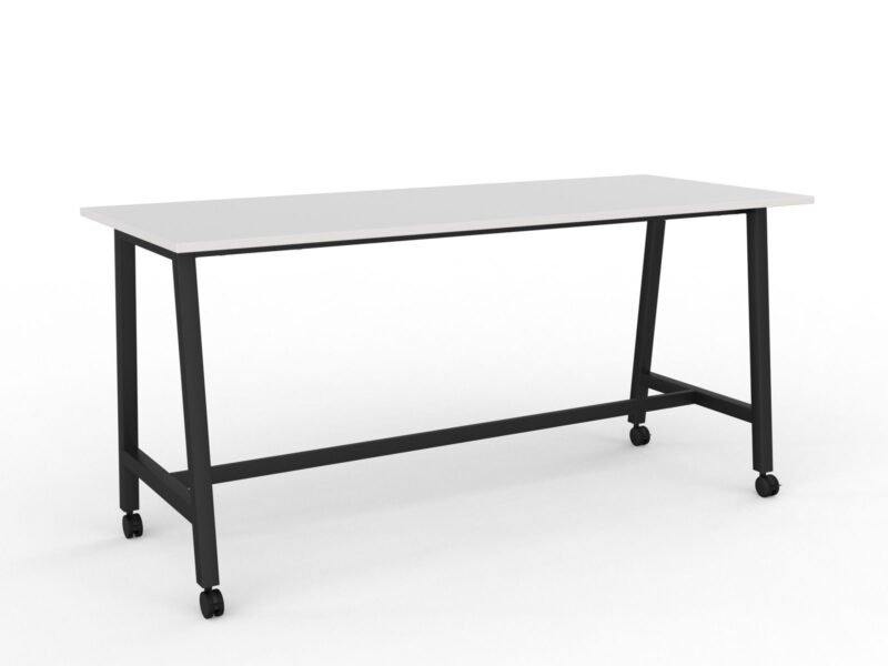 Knight's Cubit Bar Leaner Table with Castors, 2200mm x 900mm - Black Frame (Choice of Worktop Colours)