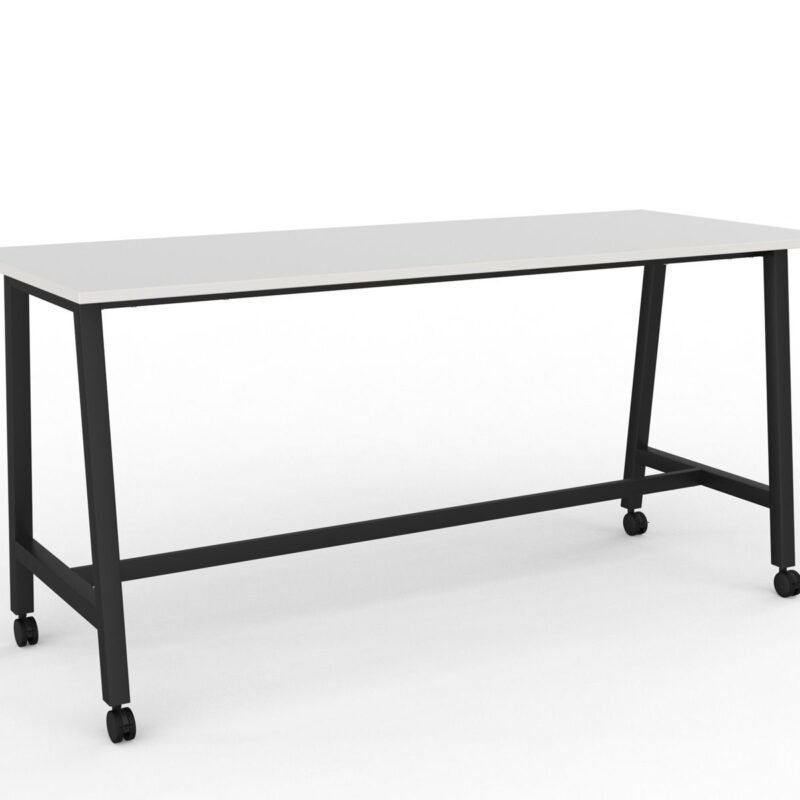 Knight's Cubit Bar Leaner Table with Castors, 2200mm x 900mm - Black Frame (Choice of Worktop Colours)