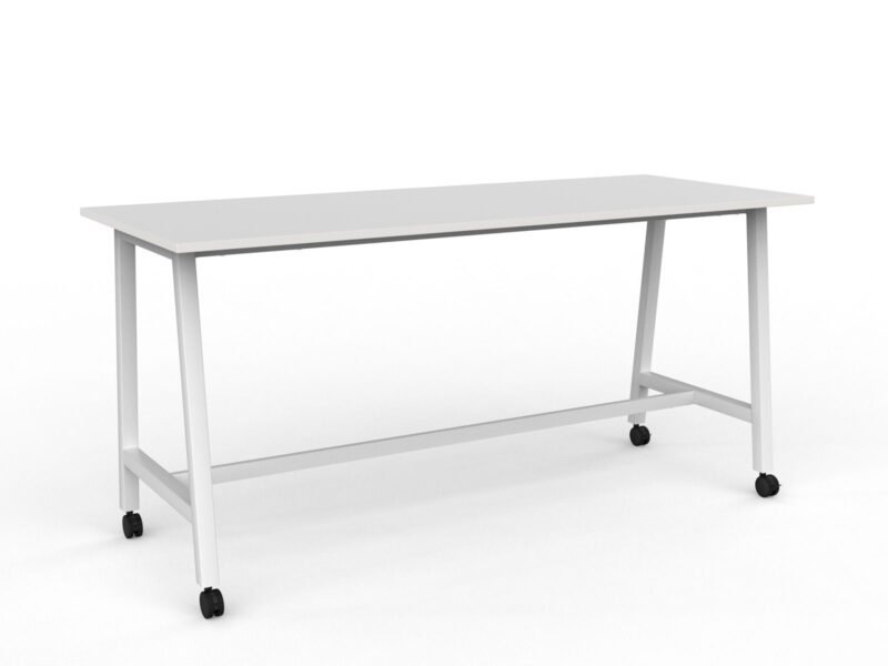 Knight's Cubit Bar Leaner Table with Castors, 2200mm x 900mm - White Frame (Choice of Worktop Colours)