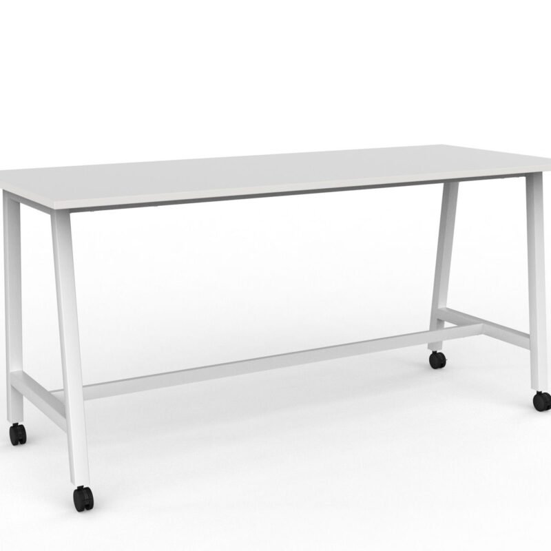 Knight's Cubit Bar Leaner Table with Castors, 2200mm x 900mm - White Frame (Choice of Worktop Colours)