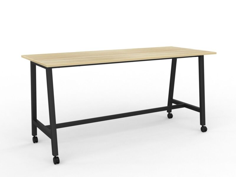 Knight's Cubit Bar Leaner Table with Castors, 2200mm x 900mm - Black Frame (Choice of Worktop Colours)