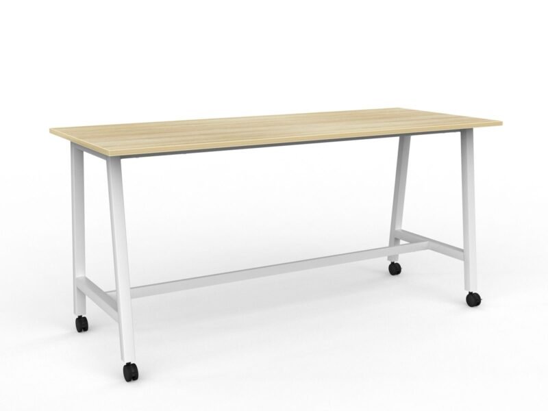 Knight's Cubit Bar Leaner Table with Castors, 2200mm x 900mm - White Frame (Choice of Worktop Colours)