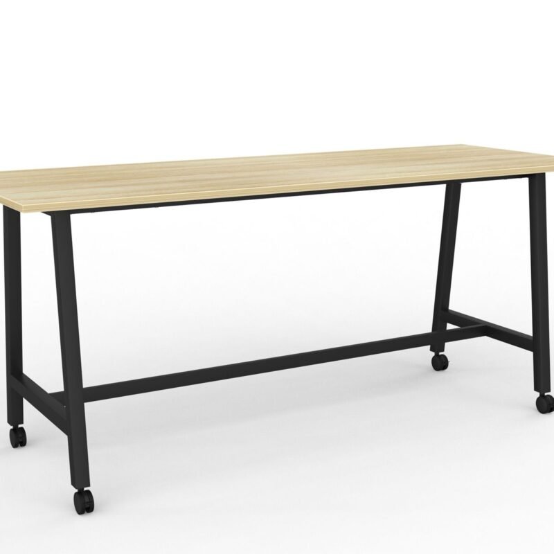 Knight's Cubit Bar Leaner Table with Castors, 2400mm x 900mm - Black Frame (Choice of Worktop Colours)