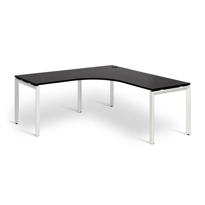 Novah Corner Desk 1800mm x 1800mm x 700mm - White frame / Black Woodgrain top